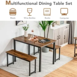 Tangkula 3pcs Dining Table Set For 4 Modern Industrial Counter Height Kitchen Table Set With 2 Benches For Dining Room Natural/Brown -Furniture Sale Store GUEST 0042092b fa9a 48d4 a47b 122f90d359c7