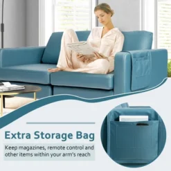 Costway Modern Loveseat Leathaire Fabric 2-Seat Sofa Couch W/ Side Storage Pocket -Furniture Sale Store GUEST 02b08ce9 605a 4555 a9f8 a673e0d43645