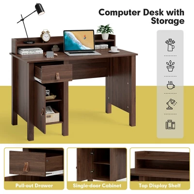 Costway Computer Desk Home Office Writing Workstation W/ Drawer & Hutch 6 Costway Computer Desk Home Office Writing Workstation W/ Drawer & Hutch - Image 6