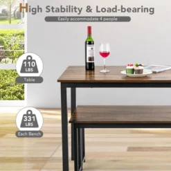 Tangkula 3pcs Dining Table Set For 4 Modern Industrial Counter Height Kitchen Table Set With 2 Benches For Dining Room Natural/Brown -Furniture Sale Store GUEST 03009515 e0f4 40d3 837b f56261ab5816