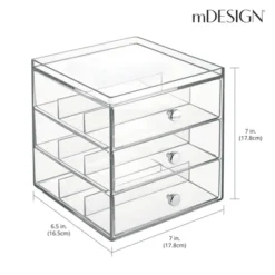 MDesign Plastic Glasses Storage Organizer Box, 3 Drawers