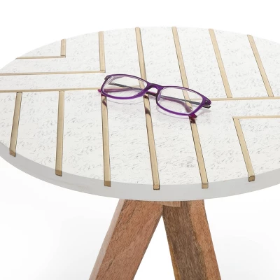 Amari Round Side Table With Brass Inlay Top White - Adore Decor 1 Amari Round Side Table With Brass Inlay Top White - Adore Decor