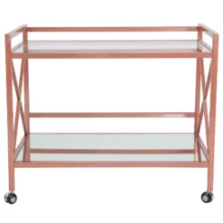 Merrick Lane Rolling Bar Cart Contemporary Kitchen Serving Cart With Mirrored Bottom Shelf And Crisscross Rose Gold Metal Frame -Furniture Sale Store GUEST 040f51c7 a1b1 44fb bfd0 bf683d029024