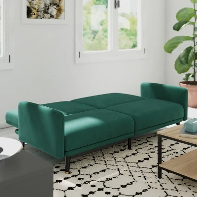 Emma And Oliver Premium Padded Upholstered Split Back Sofa Futon With Vertical Channel Tufting And Wooden Legs 3 Emma And Oliver Premium Padded Upholstered Split Back Sofa Futon With Vertical Channel Tufting And Wooden Legs - Image 3