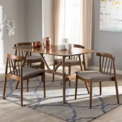 5pc Wyatt Midcentury Modern Walnut Wood Dining Set Beige/Brown - Baxton Studio -Furniture Sale Store GUEST 0485dc86 a81e 46d6 9051 d7740eb7f591