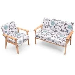 Tangkula 2 Piece Loveseat And Single Sofa Set Fabric Upholstered Couch & Accent Armchair White+Blue/Blue/Yellow Floral -Furniture Sale Store GUEST 050324b2 61e1 4dec 933d 1d41f7ed6e5d