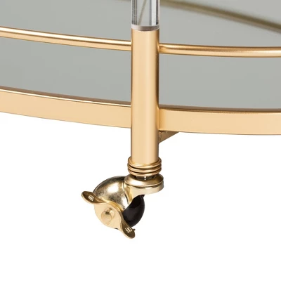 Nakano Metal And Glass 2 Tier Wine Cart Gold/Mirror - Baxton Studio 5 Nakano Metal And Glass 2 Tier Wine Cart Gold/Mirror - Baxton Studio - Image 5