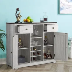 47" Wood Bar Cabinet With Brushed Nickel Knobs White - Home Essentials -Furniture Sale Store GUEST 05840a36 9fb1 4d67 8aef 0b1233057de2