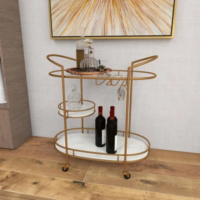 Contemporary Iron Bar Cart Gold - Olivia & May 11 Contemporary Iron Bar Cart Gold - Olivia & May - Image 11