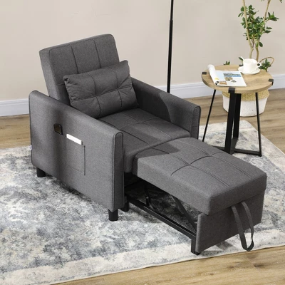 HOMCOM 3-in-1 Convertible Chair Bed, Multi-Functional Single Sofa Bed, Pull Out Sleeper Chair With Adjustable Backrest, Pillow, And Pockets, Gray 2 HOMCOM 3-in-1 Convertible Chair Bed, Multi-Functional Single Sofa Bed, Pull Out Sleeper Chair With Adjustable Backrest, Pillow, And Pockets, Gray - Image 2