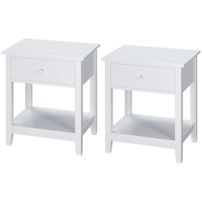 HOMCOM Side Table, Modern End Table With Storage Drawer And Shelf, Nightstand For Bedroom, Or Living Room, Set Of 2, White 3 HOMCOM Side Table, Modern End Table With Storage Drawer And Shelf, Nightstand For Bedroom, Or Living Room, Set Of 2, White - Image 3