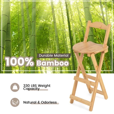 Costway Set Of 2 Bamboo Folding Barstools Counter Height Dining Chairs Installation Free 4 Costway Set Of 2 Bamboo Folding Barstools Counter Height Dining Chairs Installation Free - Image 4