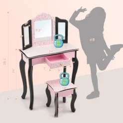 Costway Kid Vanity Set Wooden Makeup Table Stool Tri-Folding Mirror Leopard Print Pink 11 Costway Kid Vanity Set Wooden Makeup Table Stool Tri-Folding Mirror Leopard Print Pink -Furniture Sale Store GUEST 070ab720 d125 468e 8893 19391b1b765b