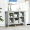 HOMCOM Modern Kitchen Sideboard, Buffet Table With Removable Wine Rack, Glass Door Cabinet And Shelves For Living Room, Kitchen, Entryway, Gray