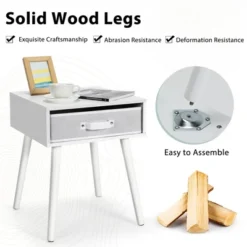 Costway Mid-Century Nightstand End Accent Bedside Table W/ Fabric Drawer Rustic White -Furniture Sale Store GUEST 08601b68 bf79 40e9 8be3 60a028e073fd