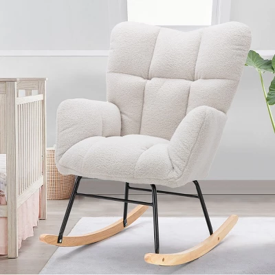 Epping Accent Modern Armchair Faux Shearling Fabric Nursery Glider Rocker, Wingback Chair Rocking Chairs-Maison Boucle 9 Epping Accent Modern Armchair Faux Shearling Fabric Nursery Glider Rocker, Wingback Chair Rocking Chairs-Maison Boucle - Image 9