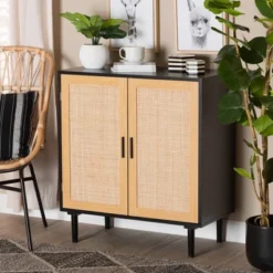 Maureen Wood And Rattan 2 Door Storage Cabinet Espresso/Natural Brown - Baxton Studio -Furniture Sale Store GUEST 0925b722 09e5 4351 b88f 0470d675070b