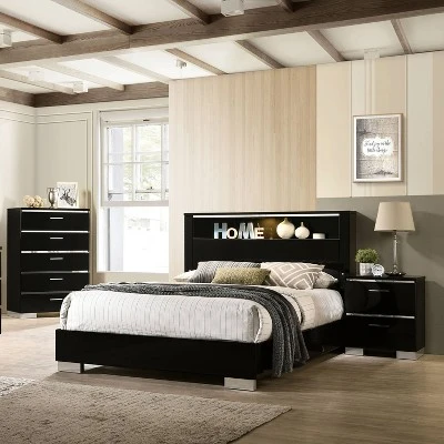3pc Shorehaven Contemporary Nightstand And Chest California King Bedroom Set Black/Chrome - MiBasics 1 3pc Shorehaven Contemporary Nightstand And Chest California King Bedroom Set Black/Chrome - MiBasics