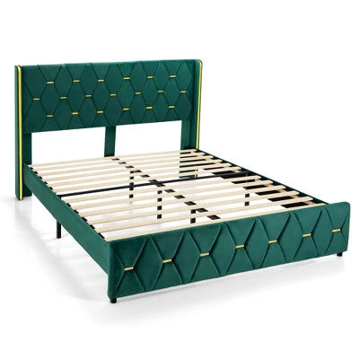 Costway Upholstered Platform Bed Frame Adjustable Headboard Footboard Modern Green 11 Costway Upholstered Platform Bed Frame Adjustable Headboard Footboard Modern Green - Image 11