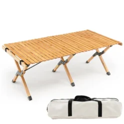 Tangkula Folding Wooden Camping Table Portable Picnic Table W/ Carry Bag Roll-up Bamboo Tabletop Outdoor Travel Camping Table Natural/Coffee -Furniture Sale Store GUEST 0ac24495 326e 487e 94de b19cf3c3a082
