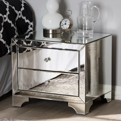 Farrah Hollywood Regency Glamour Style Mirrored 2 - Drawer Nightstand - Baxton Studio 5 Farrah Hollywood Regency Glamour Style Mirrored 2 - Drawer Nightstand - Baxton Studio - Image 5
