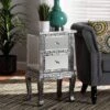Wycliff Metal And Mirrored Glass 2 Drawer Nightstand Dark Gray/Silver - Baxton Studio