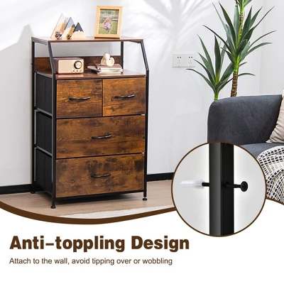Costway 4 Drawer Dresser Tall Wide Storage Organizer Unit W/ Wooden Top Fabric Bins 5 Costway 4 Drawer Dresser Tall Wide Storage Organizer Unit W/ Wooden Top Fabric Bins - Image 5