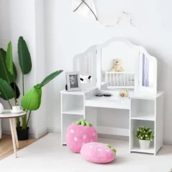 Costway Vanity Table Set Makeup Dressing Kids Girls Study Table Tri Folding Mirror WhitePink -Furniture Sale Store GUEST 0b8cd1cd 2cfe 4b78 a65a d98dc9a1c8ce 1