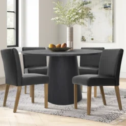 Dwen+North 5-Piece 46" Manufactured Black Grain And 18.5" Wide 4 Faux Leather Dining Chairs Modern Round Dining Table Set-The Pop Maison -Furniture Sale Store GUEST 0cef742d fcf3 4f1b ae8b f93ea176e0b2