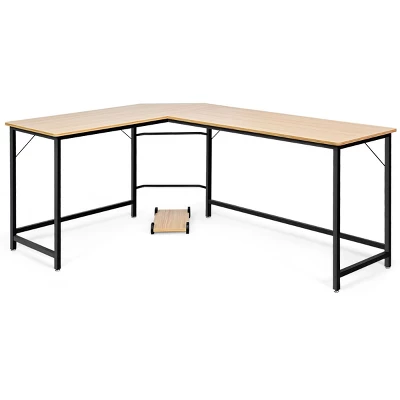 Tangkula L-shaped Computer Desk Corner Office Laptop Game Table Black/Natural 4 Tangkula L-shaped Computer Desk Corner Office Laptop Game Table Black/Natural - Image 4