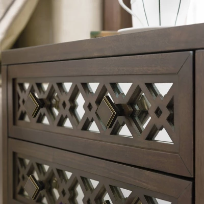 Mirrored Diamond Filigree X Base Nightstand/Table Walnut - Leick Home 4 Mirrored Diamond Filigree X Base Nightstand/Table Walnut - Leick Home - Image 4