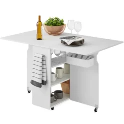 Best Choice Products Multipurpose Folding Table W/ Built-in Wheels, 3 Storage Shelves, Cubby, Carrying Handle -Furniture Sale Store GUEST 0e1b16c4 b6bf 469a b754 396ada4256f0