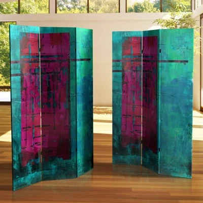 71" Double Sided Canvas Room Divider Turquoise/Magenta - Oriental Furniture 1 71" Double Sided Canvas Room Divider Turquoise/Magenta - Oriental Furniture