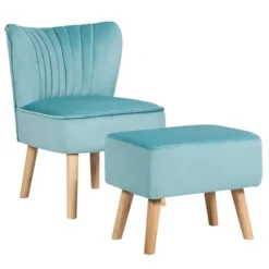 Costway Leisure Chair And Ottoman Thick Padded Velvet Tufted Sofa Set W/ Wood Legs PinkBlue Green -Furniture Sale Store GUEST 0eea4c04 fde9 4532 a906 9fea92b08e1c