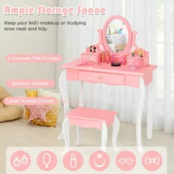 Costway Kids Vanity Princess Makeup Dressing Table Stool Set W/ Mirror Drawer -Furniture Sale Store GUEST 0f0e9d93 fbf3 4244 ae96 da3e87b0bcb9