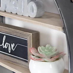 33" Round Metal And Wood Hanging Wall Shelf Brown - American Art Decor -Furniture Sale Store GUEST 0f3b4641 f032 460f ad7d fbae148c8eb2