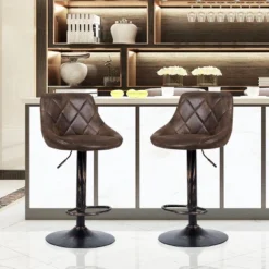 Costway Set Of 2 Adjustable Bar Stools Swivel Bar Chairs Hot-stamping Cloth Retro Brown Low Back -Furniture Sale Store GUEST 100949f8 47f0 41f0 94a6 724db3ce3b81