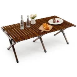 Tangkula Folding Wooden Camping Table Portable Picnic Table W/ Carry Bag Roll-up Bamboo Tabletop Outdoor Travel Camping Table Natural/Coffee -Furniture Sale Store GUEST 1011fdf6 155b 4aa9 bff5 320f2e3a5d38