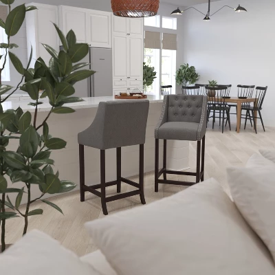 Merrick Lane Upholstered Barstool 30" High Transitional Tufted Barstool With Accent Nail Trim 7 Merrick Lane Upholstered Barstool 30" High Transitional Tufted Barstool With Accent Nail Trim - Image 7