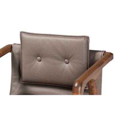 2pc Marcena Leather Upholstered And Wood Dining Chair Set Gray/Walnut Brown - Baxton Studio 3 2pc Marcena Leather Upholstered And Wood Dining Chair Set Gray/Walnut Brown - Baxton Studio - Image 3