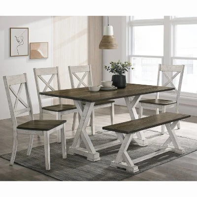 6pc Calton Farmhouse Dining Set With Bench Chestnut - HOMES: Inside + Out 1 6pc Calton Farmhouse Dining Set With Bench Chestnut - HOMES: Inside + Out
