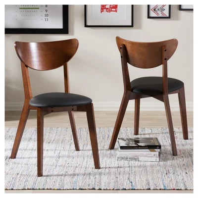 Set Of 2 Sumner Mid - Century Faux Leather Dining Chairs - Black, "Walnut" Brown - Baxton Studio 3 Set Of 2 Sumner Mid - Century Faux Leather Dining Chairs - Black, "Walnut" Brown - Baxton Studio - Image 3