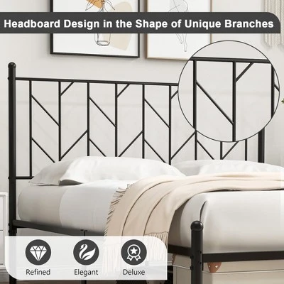 Costway Full/Qween/Twin Size Metal Platform Bed Frame Vintage Headboard Mattress Foundation Black 4 Costway Full/Qween/Twin Size Metal Platform Bed Frame Vintage Headboard Mattress Foundation Black - Image 4