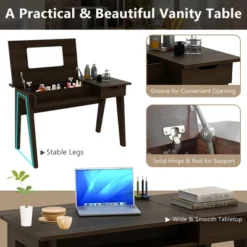 Costway Vanity Table With Flip Mirror Writing Computer Desk Storage Drawer Walnut -Furniture Sale Store GUEST 12679223 8284 404d bc24 6d038deeeb91