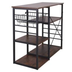 Wood And Metal Bakers Rack With 4 Shelves And Wire Basket Brown/Black - Benzara 10 Wood And Metal Bakers Rack With 4 Shelves And Wire Basket Brown/Black - Benzara -Furniture Sale Store GUEST 138c4590 ba20 4879 86fe 3e614f8a6f0d