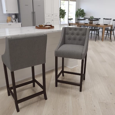 Merrick Lane Upholstered Barstool 30" High Transitional Tufted Barstool With Accent Nail Trim 1 Merrick Lane Upholstered Barstool 30" High Transitional Tufted Barstool With Accent Nail Trim