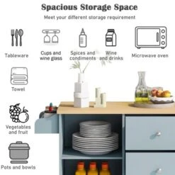 Rubberwood Countertop Kitchen Island, 4 Wheel Kitchen Trolley With Spice Rack, Towel Rack, 3 Open Shelves And 2 Drawers - ModernLuxe -Furniture Sale Store GUEST 142902a5 3f4e 4fb3 b097 5a4825e4fc6a