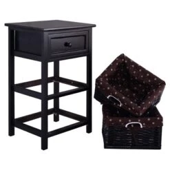 Costway Black Night Stand 3 Tiers 1 Drawer Bedside End Table Organizer Wood W/2 Baskets -Furniture Sale Store GUEST 144ce75a e160 47ff 827d 9074d102659e