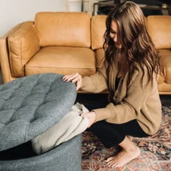 Large Round Tufted Storage Ottoman With Lift Off Lid - WOVENBYRD -Furniture Sale Store GUEST 151792db 8313 4d4f a8cd 7219b7b43068