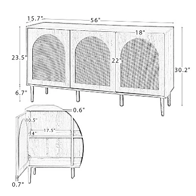 Philemon 56Wide Modern Cabinet Sideboard With Rattan Design | Karat Home 9 Philemon 56Wide Modern Cabinet Sideboard With Rattan Design | Karat Home - Image 9